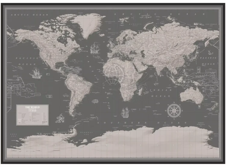 The World / Świat 1:21 200 000. Mapa polityczna do wpinania - wersja Grey. Język angielski