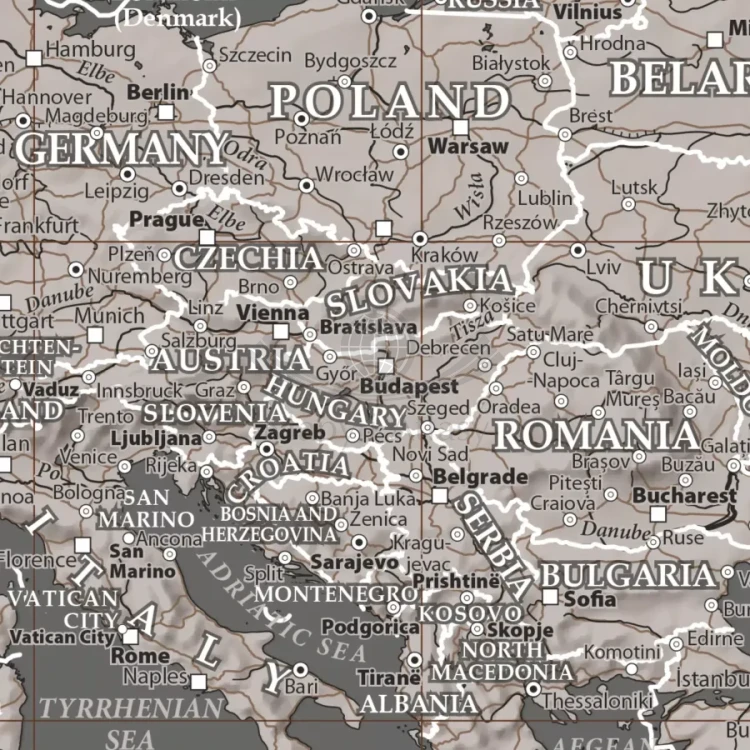 The World / Świat 1:21 200 000. Mapa polityczna do wpinania - wersja Grey. Język angielski. Fragmet 1