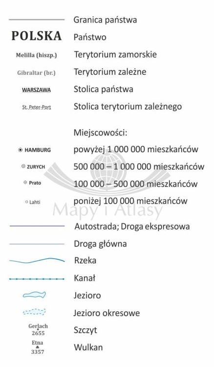 Europa 1:10 500 000. Laminowana, dwustronna podkładka / mapa podręczna. Fizyczna/polityczna. Strona polityczna - legenda