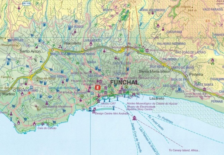 Madera i południowa Portugalia. Wodoodporna mapa samochodowo-turystyczna wydawnictwa ITMB. Fragment 1