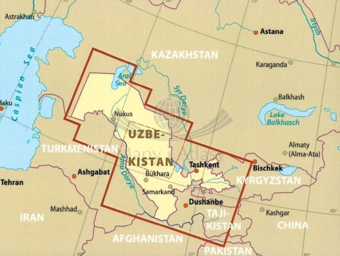 Uzbekistan 1:1 000 000. Wodoodporna mapa samochodowo-turystyczna wydawnictwa Reise Know-How. Zasięg