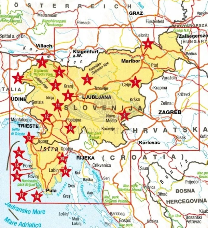 Słowenia, Istria 1:250 000. Wodoodporna mapa samochodowo-turystyczna wydawnictwa Marco Polo. Zasięg