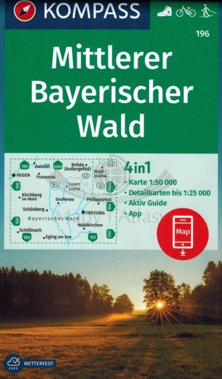 Mittlerer Bayerischer Wald / Las Bawarski cz. środkowa. Wodoodporna mapa turystyczna 196 wydawnictwa Kompass. Okładka