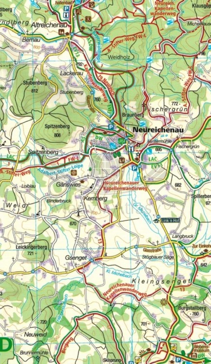Mittlerer Bayerischer Wald / Las Bawarski cz. środkowa. Wodoodporna mapa turystyczna 196 wydawnictwa Kompass. Fragment
