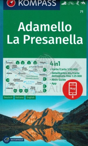 Adamello, La Presanella. Wodoodporna mapa turystyczna 71 wydawnictwa Kompass. Okładka
