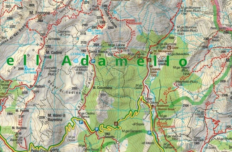 Adamello, La Presanella. Wodoodporna mapa turystyczna 71 wydawnictwa Kompass. Fragment