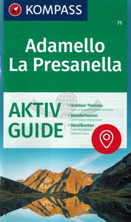 Adamello, La Presanella. Wodoodporna mapa turystyczna 71 wydawnictwa Kompass. Miniprzewodnik - okładka