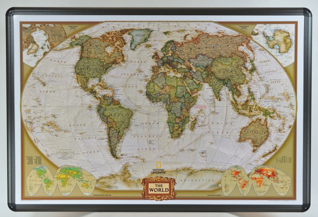 Świat. Mapa polityczna ekskluzywna. Wersja na korku w ramie aluminowej