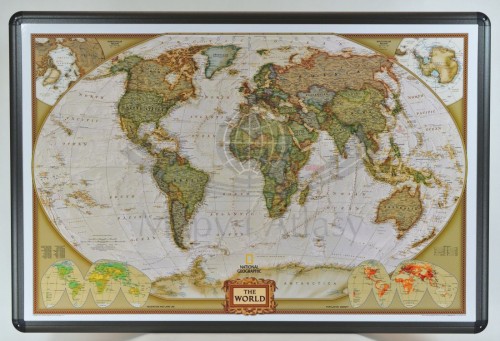 Świat. Mapa polityczna ekskluzywna. Wersja na korku w ramie aluminowej