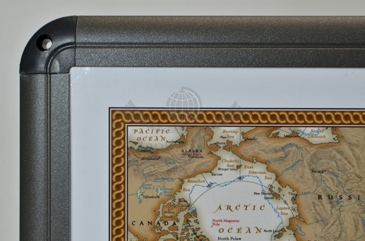 Świat. Mapa polityczna ekskluzywna. Wersja na korku w ramie aluminowej. Fragment 5