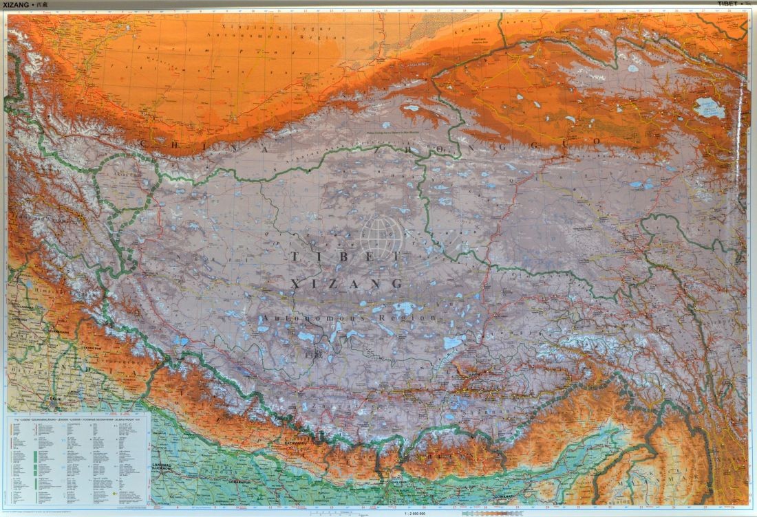 Tybet. Mapa ścienna fizyczno-drogowa