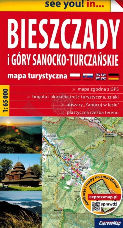 Bieszczady i Góry Sanocko-Turczańskie 1:65 000. Mapa turystyczna wydawnictwa ExpressMap. Okładka