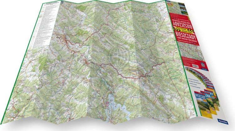 Bieszczady i Góry Sanocko-Turczańskie 1:65 000. Foliowana mapa turystyczna wydawnictwa ExpressMap. Rozłożona mapa