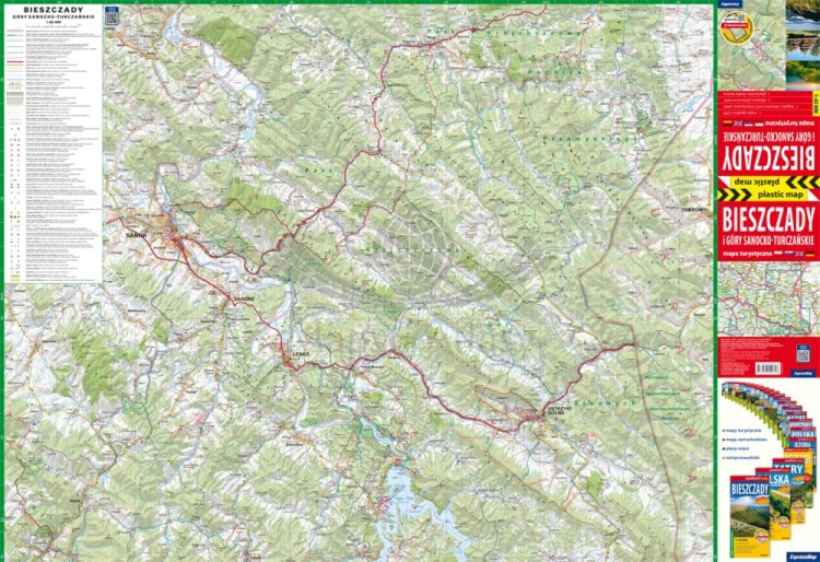 Bieszczady i Góry Sanocko-Turczańskie 1:65 000. Foliowana mapa turystyczna wydawnictwa ExpressMap. Strona pierwsza