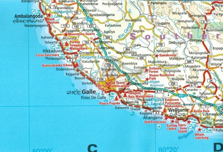 Sri Lanka 1:500 000. Wodoodporna mapa samochodowo-turystyczna wydawnictwa Reise Know-How. Fragment