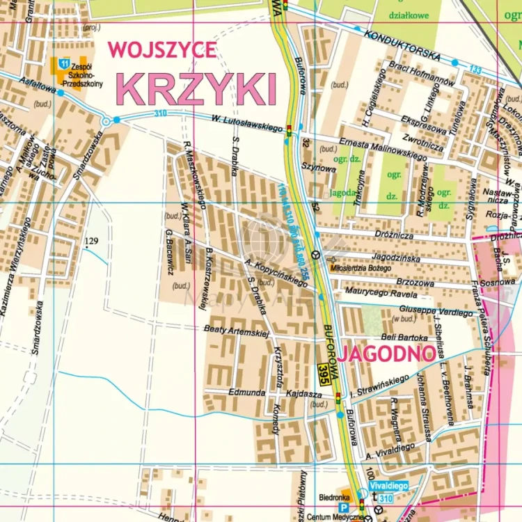 Wrocław 1:20 000. Mapa / Plan miasta. Wersja do wpinania. Fragment 1