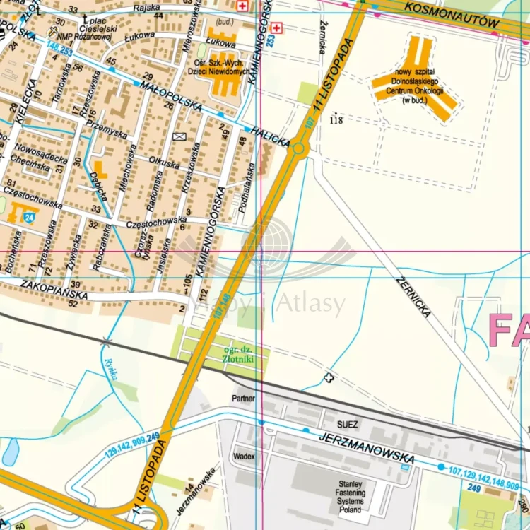 Wrocław 1:20 000. Mapa / Plan miasta. Wersja do wpinania. Fragment 3