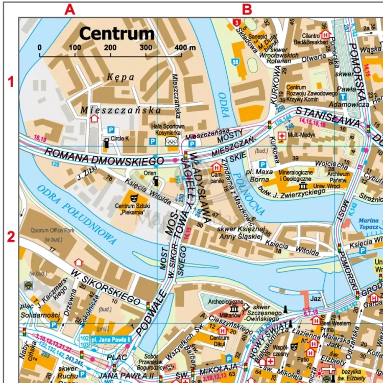 Wrocław 1:20 000. Mapa / Plan miasta. Wersja do wpinania. Fragment 4