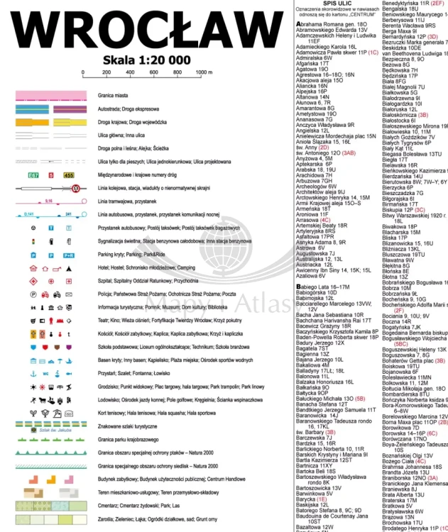 Wrocław 1:20 000. Mapa / Plan miasta. Wersja do wpinania. Legenda