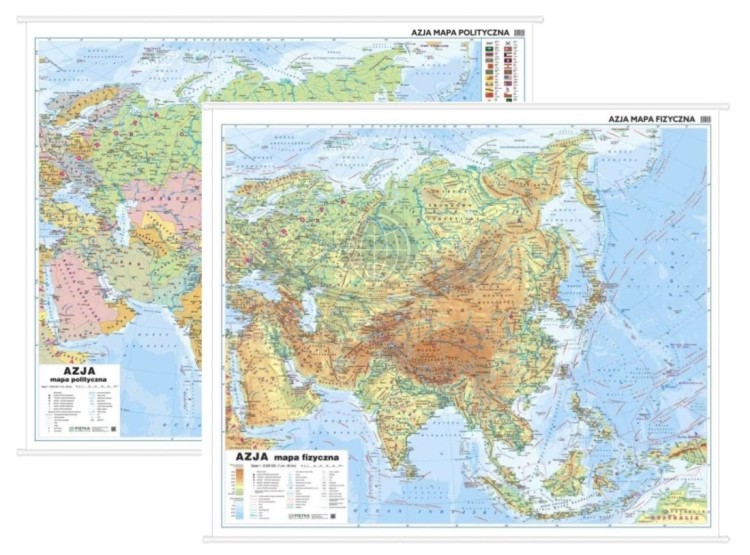 Azja 1:8 000 000. Dwustronna mapa ścienna. Polityczna i fizyczna