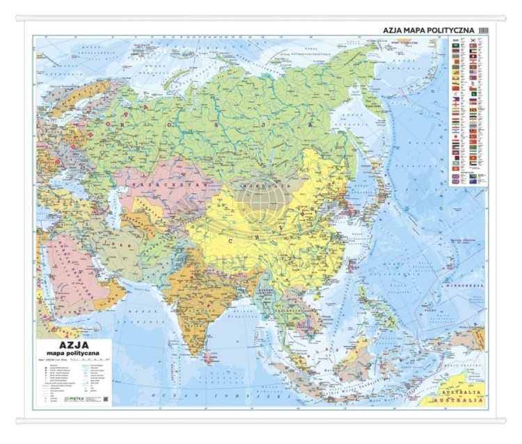 Azja 1:8 000 000. Dwustronna mapa ścienna. Polityczna i fizyczna. Strona polityczna