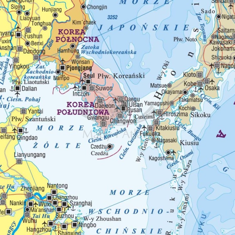 Azja 1:8 000 000. Dwustronna mapa ścienna. Polityczna i fizyczna. Strona polityczna - fragment