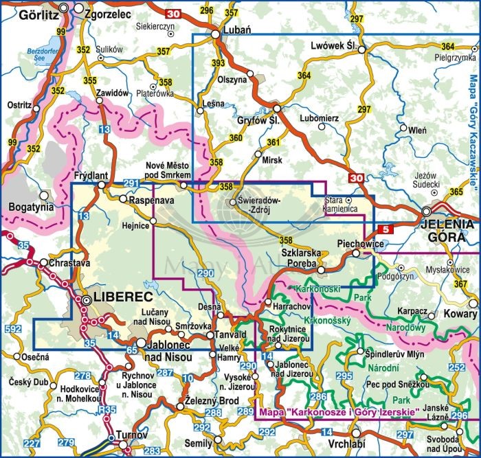 Góry Izerskie / Jizerske Hory 1:35 000. Mapa turystyczna wydawnictwa Compass. Zasięg