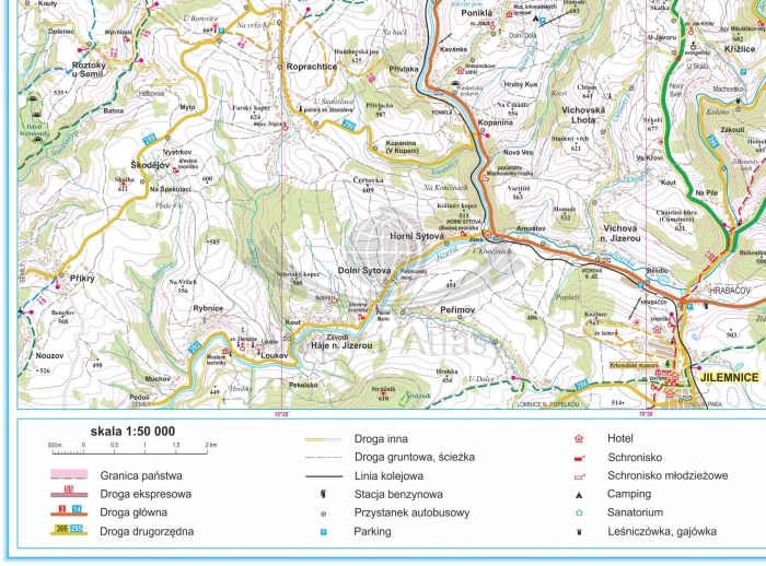 Karkonosze i Rudawy Janowickie 1:50 000. Mapa ścienna turystyczna wydawnictwa ArtGlob. Legenda 1