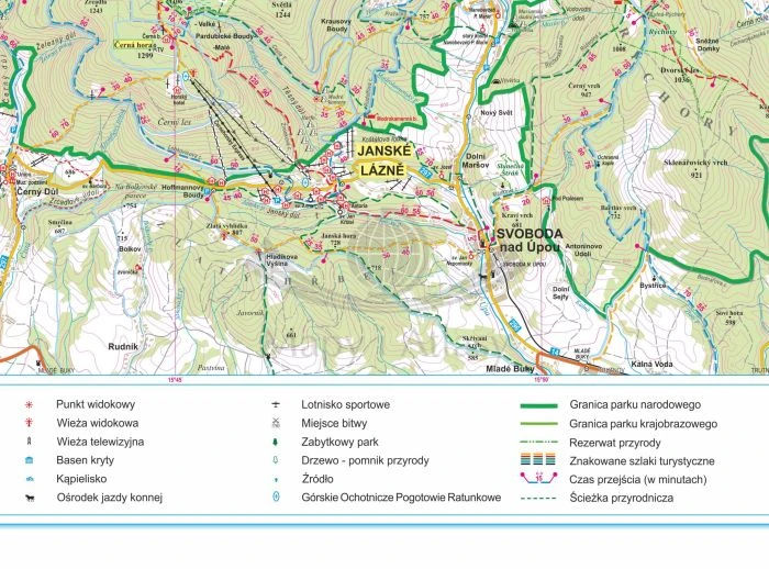 Karkonosze i Rudawy Janowickie 1:50 000. Mapa ścienna turystyczna wydawnictwa ArtGlob. Legenda 2