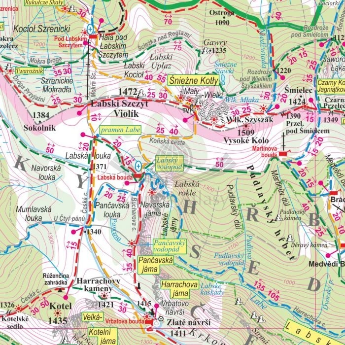 Karkonosze i Rudawy Janowickie 1:50 000. Mapa ścienna turystyczna wydawnictwa ArtGlob. Fragment 3
