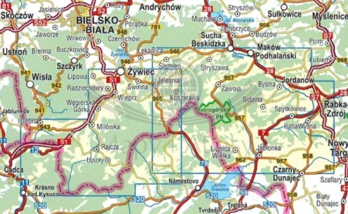 Beskid Żywiecki 1:50 000. Mapa turystyczna wydawnictwa Compass. Zasięg