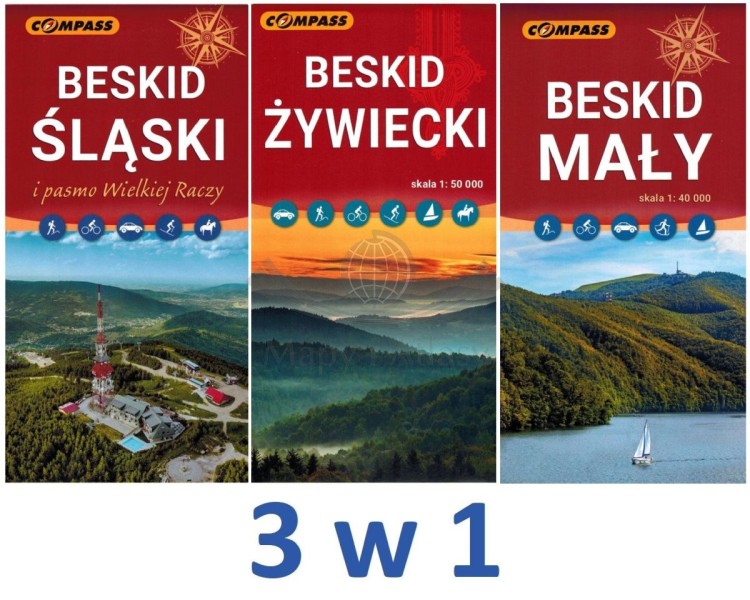 Beskid Śląski, Żywiecki i Mały. Zestaw: 3 x mapa turystyczna