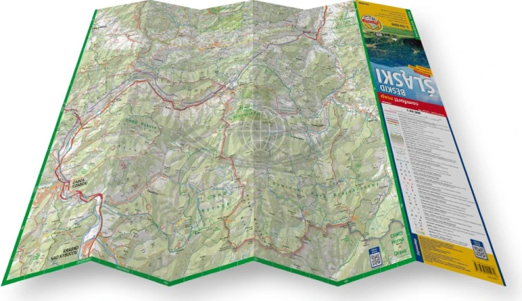 Beskid Śląski 1:50 000. Laminowana mapa turystyczna wydawnictwa ExpressMap. Rozłożona mapa