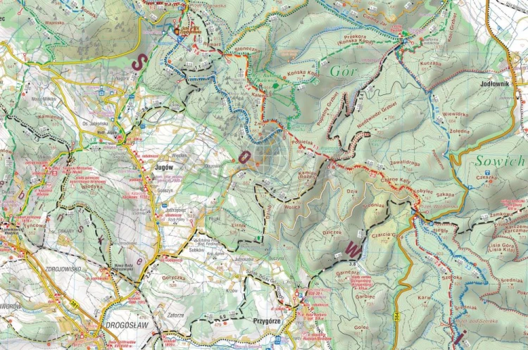 Góry Sowie 1:35 000. Mapa turystyczna wydawnictwa Compass. Fragment