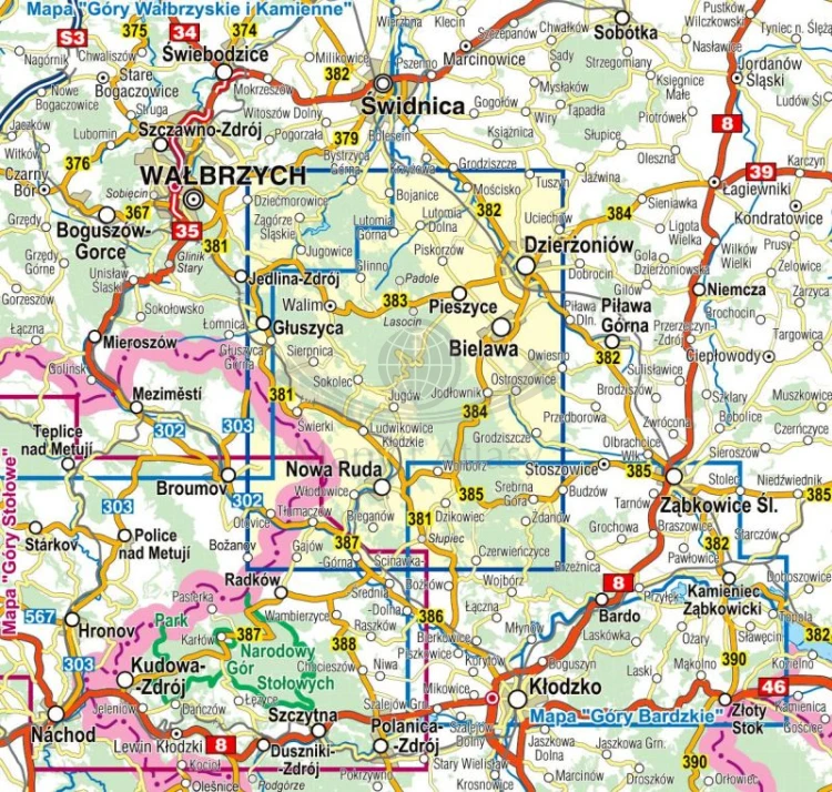Góry Sowie 1:35 000. Mapa turystyczna wydawnictwa Compass. Zasięg