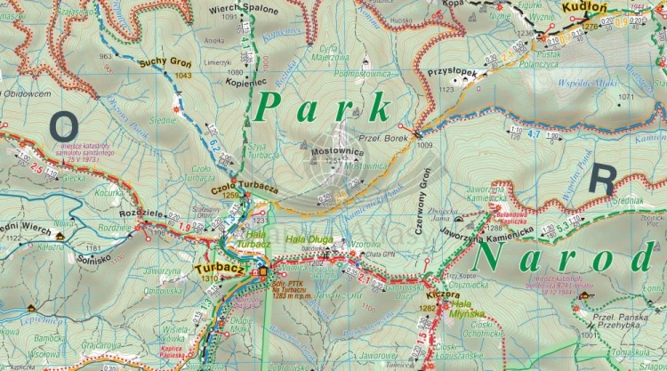 Gorce 1:40 000. Mapa turystyczna wydawnictwa Compass. Fragment