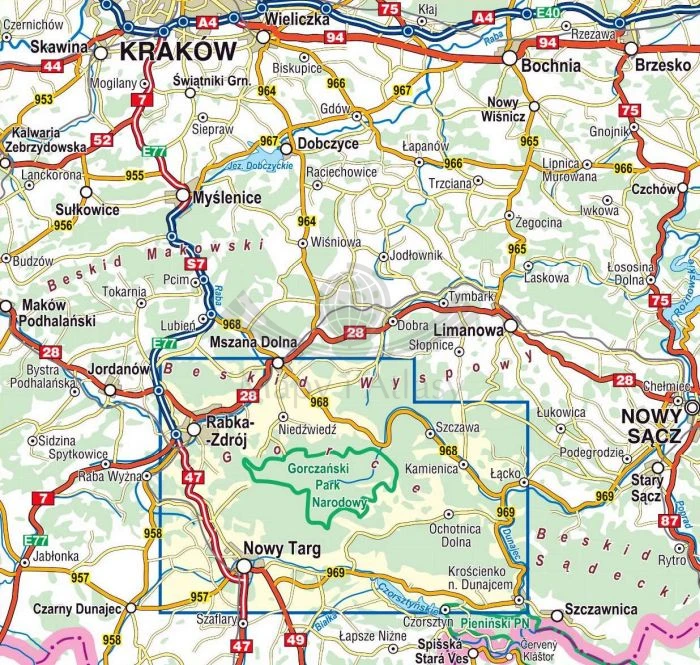 Gorce 1:40 000. Mapa turystyczna wydawnictwa Compass. Zasięg