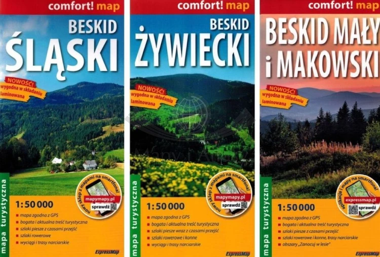 Beskid Śląski, Żywiecki, Mały i Makowski. Zestaw: 3 x laminowana mapa turystyczna wydawnictwa ExpressMap