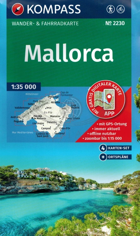 Majorka Zestaw czterech map turystycznych 2230 wydania Kompass. Okładka zestawu