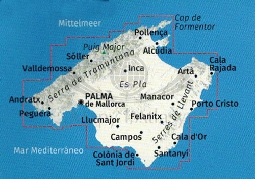 Majorka Zestaw czterech map turystycznych 2230 wydania Kompass. Zasięg