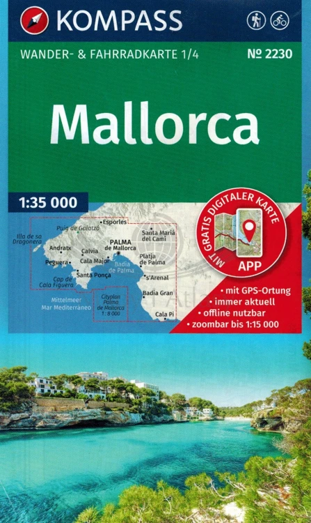 Majorka Zestaw czterech map turystycznych 2230 wydania Kompass. Mapa 1 - okładka