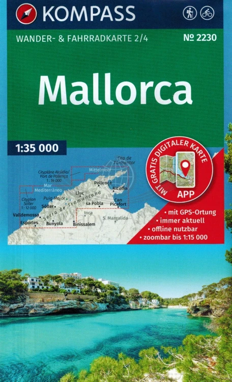 Majorka Zestaw czterech map turystycznych 2230 wydania Kompass. Mapa 2 - okładka