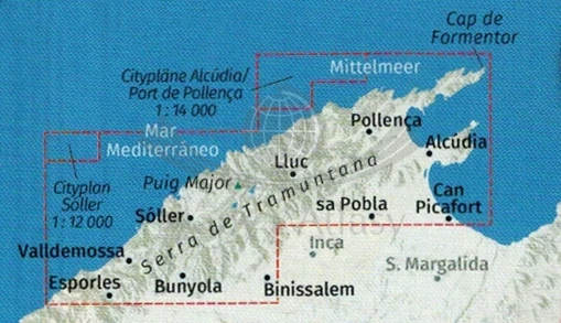 Majorka Zestaw czterech map turystycznych 2230 wydania Kompass. Mapa 2 - zasięg