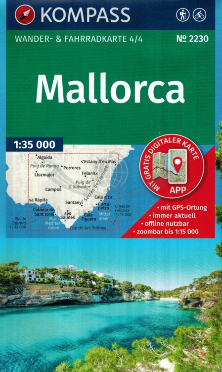 Majorka Zestaw czterech map turystycznych 2230 wydania Kompass. Mapa 4 - okładka