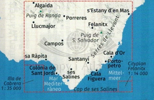 Majorka Zestaw czterech map turystycznych 2230 wydania Kompass. Mapa 4 - zasięg