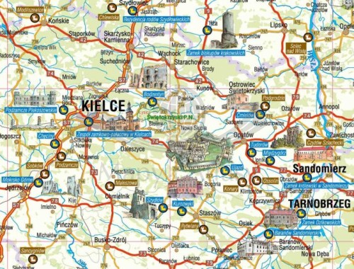 Mapa turystyczna zamków Polski wydawnictwa Galileos. Fragment 1