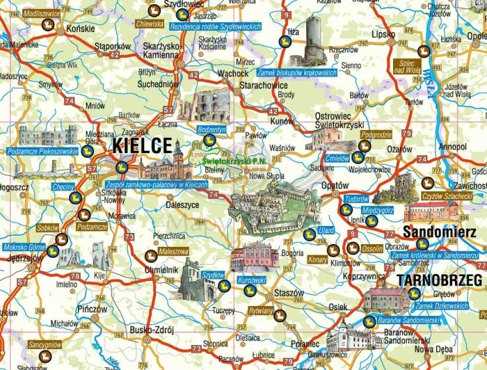 Mapa turystyczna zamków Polski wydawnictwa Galileos. Fragment 1