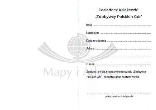 Książeczka odznaki Zdobywca Polskich Gór. Miejsce na dane