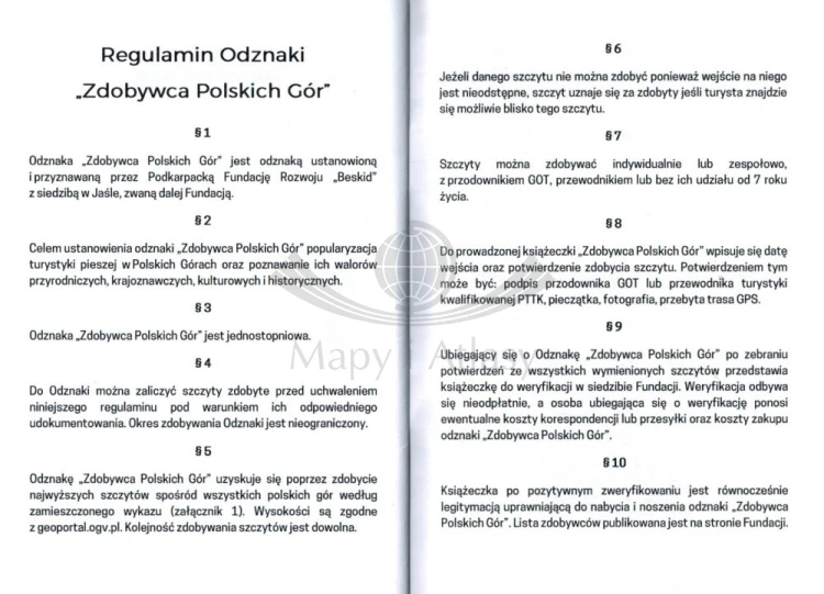 Książeczka odznaki Zdobywca Polskich Gór. Regulamin 1