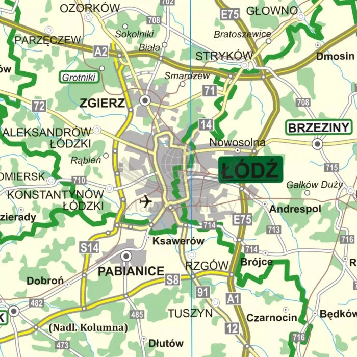 Polska 1:500 000. Mapa ścienna. Podział organizacyjny lasów państwowych wydawnictwa ArtGlob. Fragment 1